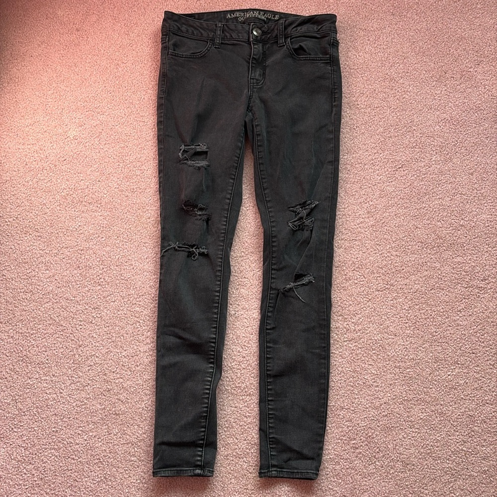 American Eagle Black Jeggings Ripped Size 4 Women’s